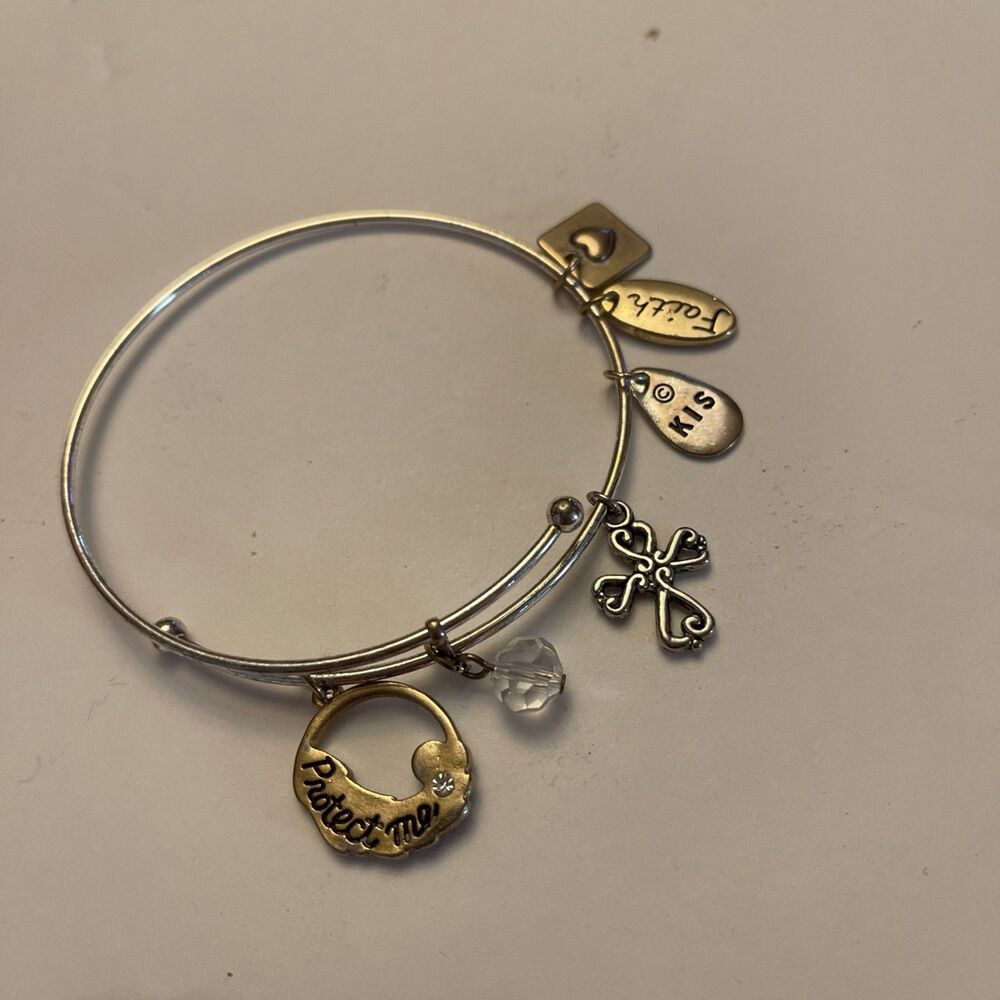 KIS Slide Bracelet Spiritual Charms Cross Faith Truth Believe Protect Me Vintag
